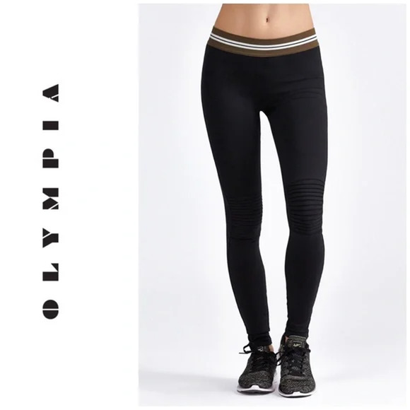 Olympia Leggings XS Black Moto Mid Rise Compression Workout - Picture 13 of 13